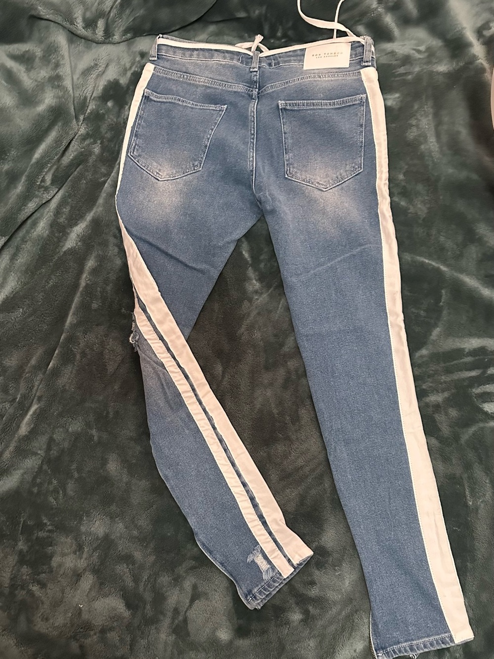 Ron Tomson Blue Skinny Jeans with White Side Stripes